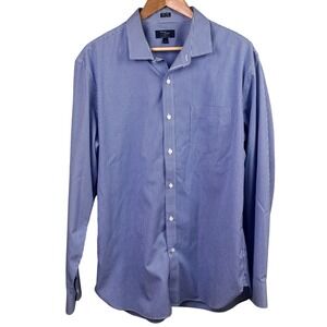 J Crew Wrinkle Free Blue Small Check Long Sleeve 2 Ply Dress Shirt XL 17-17 1/2